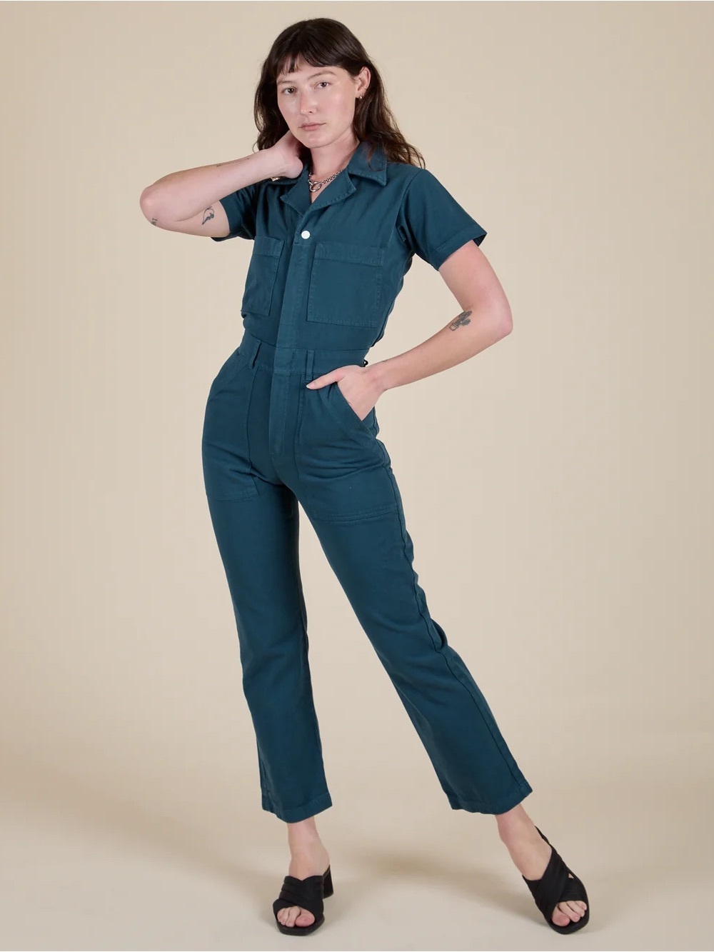 Big Bud Press Lagoon Blue Short-Sleeve Jumpsuit MEDIUM
